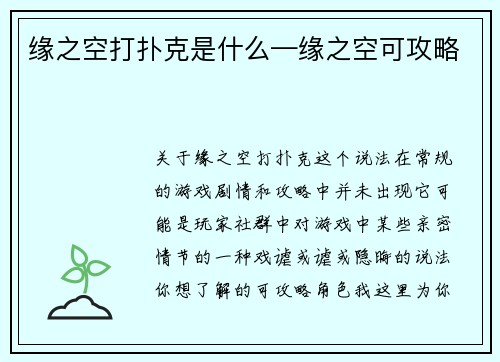 缘之空打扑克是什么—缘之空可攻略